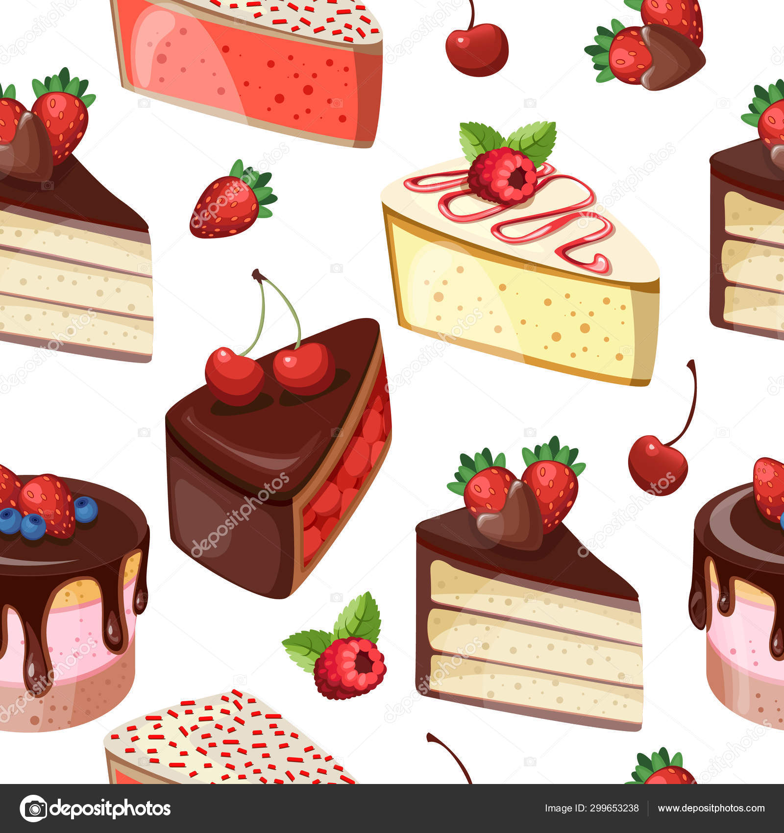 Cakes slices seamless background. Seamless pattern with pies