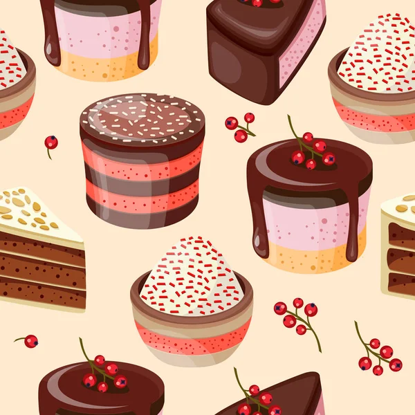 Kuchen Scheiben nahtlosen Hintergrund. nahtlose Muster mit Kuchen. Vektor-Illustration, nahtloses Muster. — Stockvektor