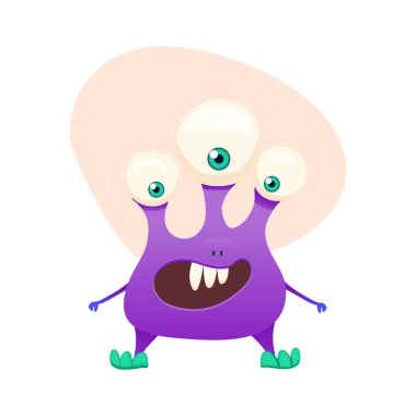 Canavar beyazın üzerinde izole edilmiş. Karikatür Canavarlar koleksiyonu. Baskı, parti dekorasyonu, t-shirt, illüstrasyon, logo, amblem veya etiket için tasarım. Vektör.