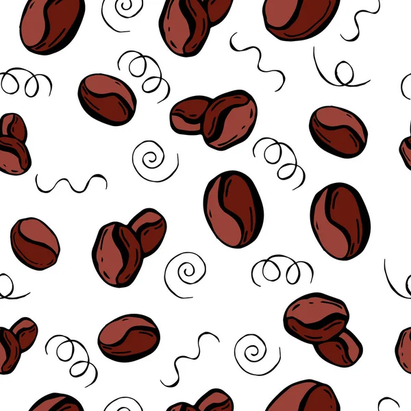 Coffee beans seamless vector pattern. Hand drawn illustration in sketch style. Vector illustration. — Stock Vector
