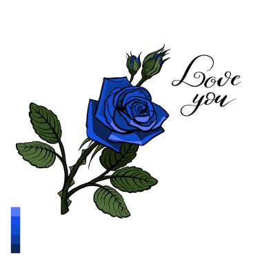 Mavi gül beyaz üzerine izole. Güzel mavi gül tasarım için beyaz izole. Davetiye veya tatil kartlarının tasarımı için uygundur. Vektör.