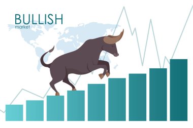 The bull goes up the stairs. Stock market and business concept. Vector. clipart