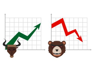 Ayı ve boğa vektör illüstrasyon. Exchange'deki oyuncular. Boğalar ve ayılar tüccarlar.