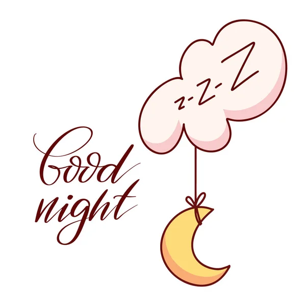 İyi geceler, sıkı uyuyun. Uyku kavramı. Vektör el çizilmiş yazı doodle. Vektör. — Stok Vektör