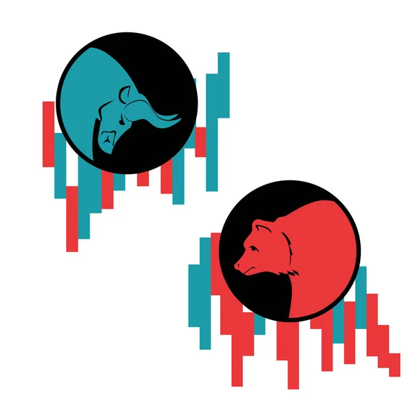 Bear och Bull vektor logotyp. Spelare på börsen. Tjurar och bär handlare på en aktiemarknad. Vektor. — Stock vektor