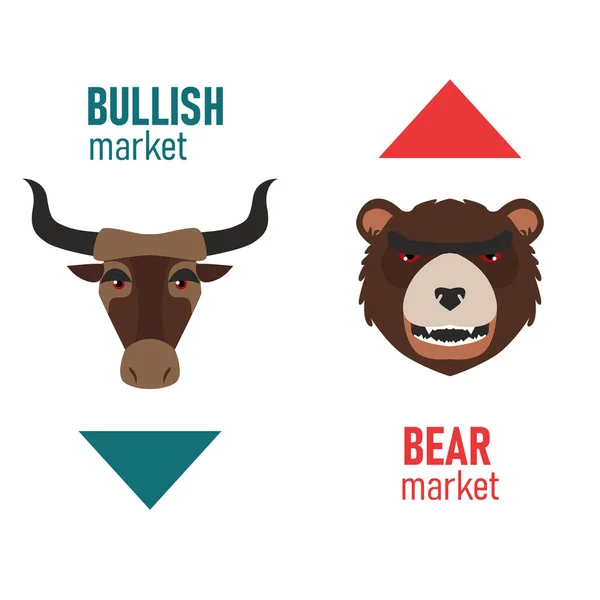Rozboulné a medové trendy. Dvě grafické emblémy býka a medvědí hlavy se šipkami. — Stockový vektor