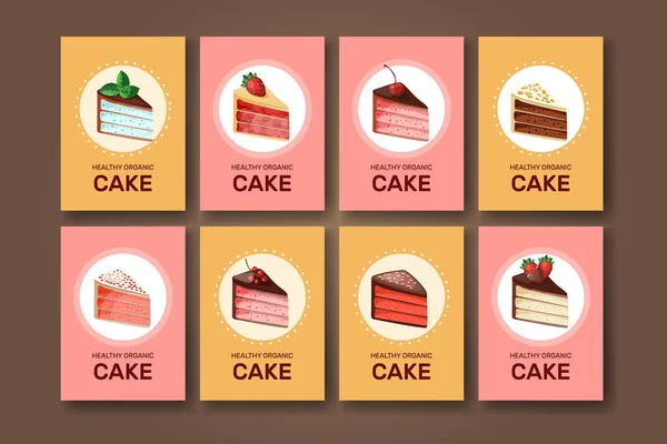 Modèle avec différents desserts avec des fruits. Pour votre design, annonces, affiches, menu restaurant . — Image vectorielle