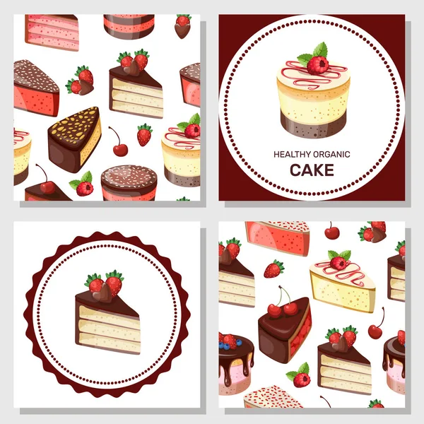 Колекція листівок випічка і торт. Плакати хлібобулочних солодких магазинів або кав'ярень. Векторні . — стоковий вектор