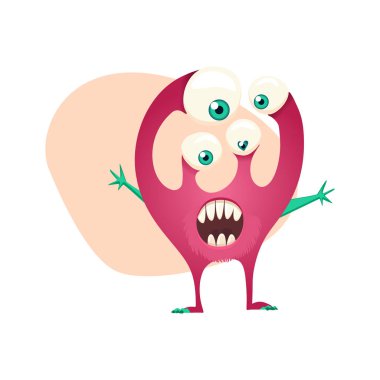 Canavar beyazın üzerinde izole edilmiş. Karikatür Canavarlar koleksiyonu. Baskı, parti dekorasyonu, t-shirt, illüstrasyon, logo, amblem veya etiket için tasarım. Vektör.