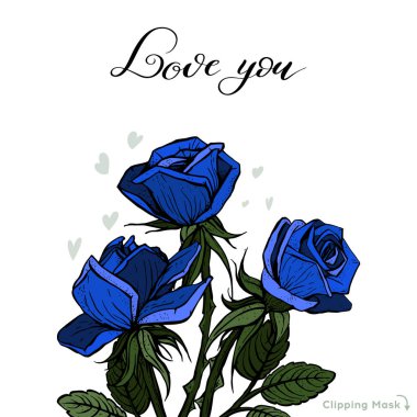 Güzel mavi güller tasarım için beyaz izole. Davetiye veya tatil kartlarının tasarımı için uygundur. Vektör.