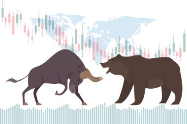 Borsada boğa ve Bearish eğilim. Borsa ve iş konsepti.