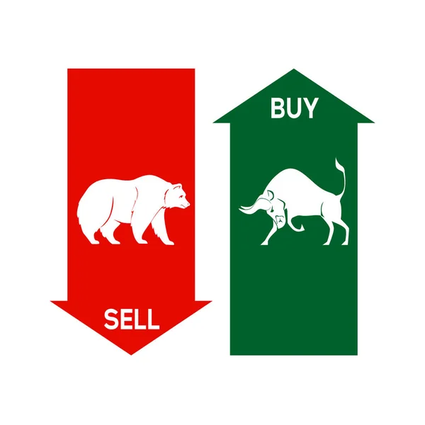 Koupit nebo prodat burzovní trend. Symbol akciového trhu býka a medvěd. — Stockový vektor