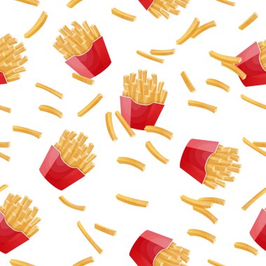 Fast food temasındaki vektör çizimleri: patates kızartması. Dikişsiz desen.