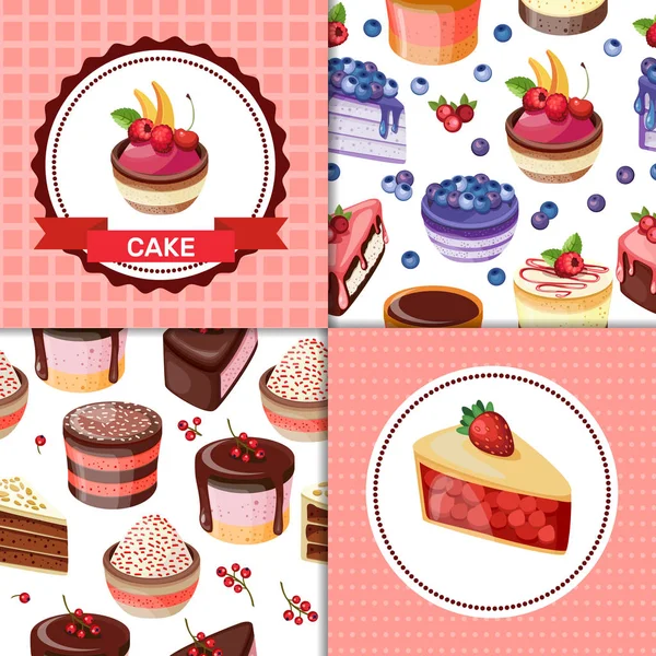 Collection de cartes pâtisseries et gâteaux. Affiches de boulangerie sucrerie ou café. Vecteur . — Image vectorielle