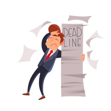 İşadamı evrak işiyle boğuştu. Bir sürü acil iş var. Son.