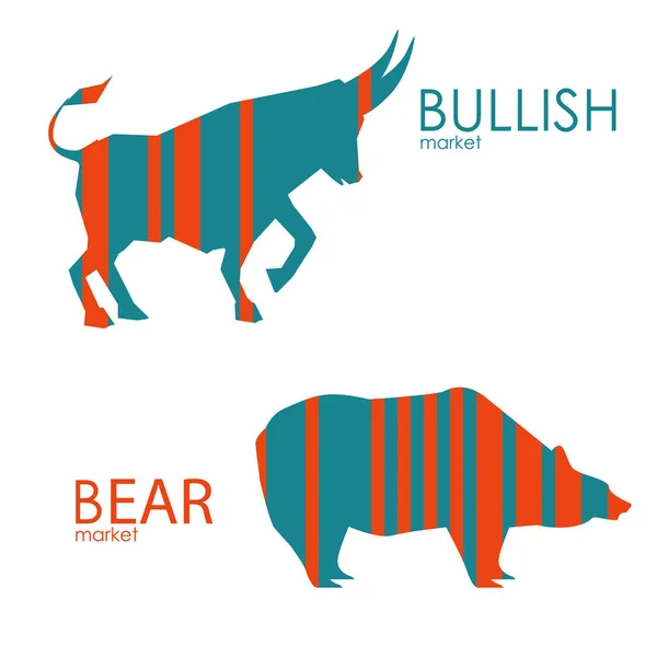 Značka medvěda a značky Bull. Hráči na serveru Exchange. Býci a obchodníci na akciovém trhu. Vektorové. — Stockový vektor