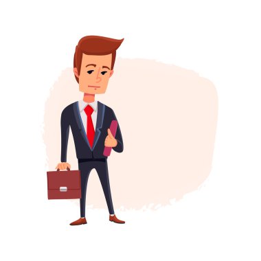 Bir klasörü olan bir işadamı. Çalışma süreci. Vektör.