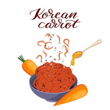 Kore turşusu havuç salatası. Yazı metni. Vektör çizimi. 