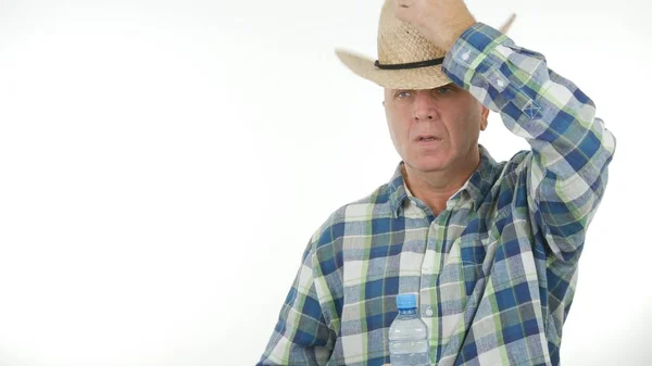 Agricultor Toma Sombrero Saludo Gestos — Foto de Stock