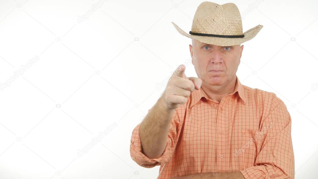 Farmer Pointing With Finger Indicate With a Hand Gesture