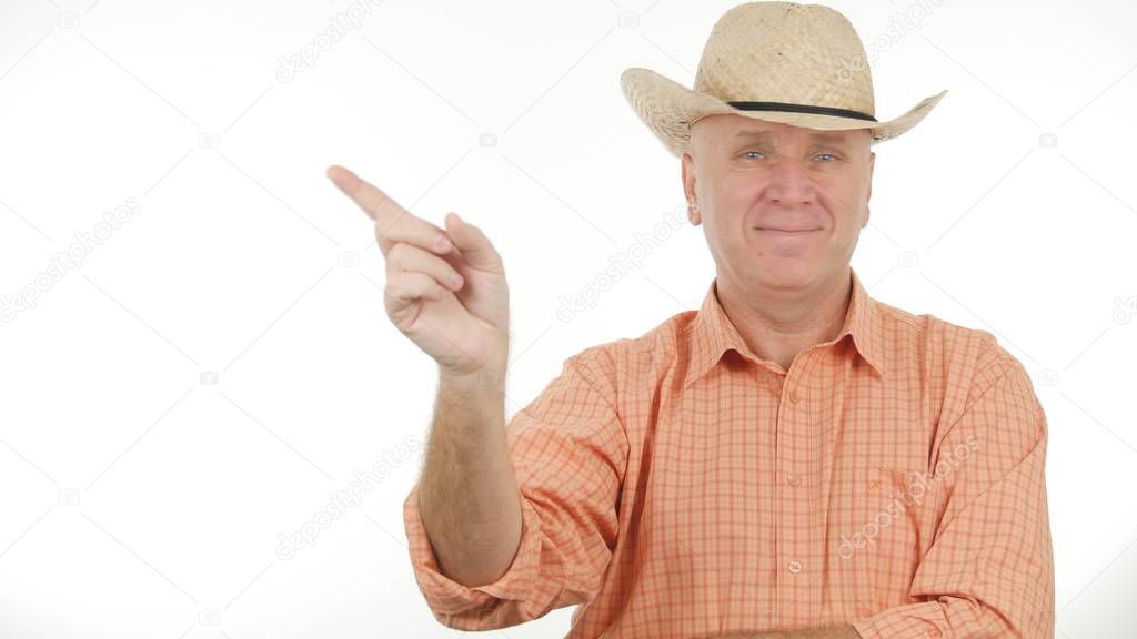 Farmer Smile And Indicate Pointing With Finger