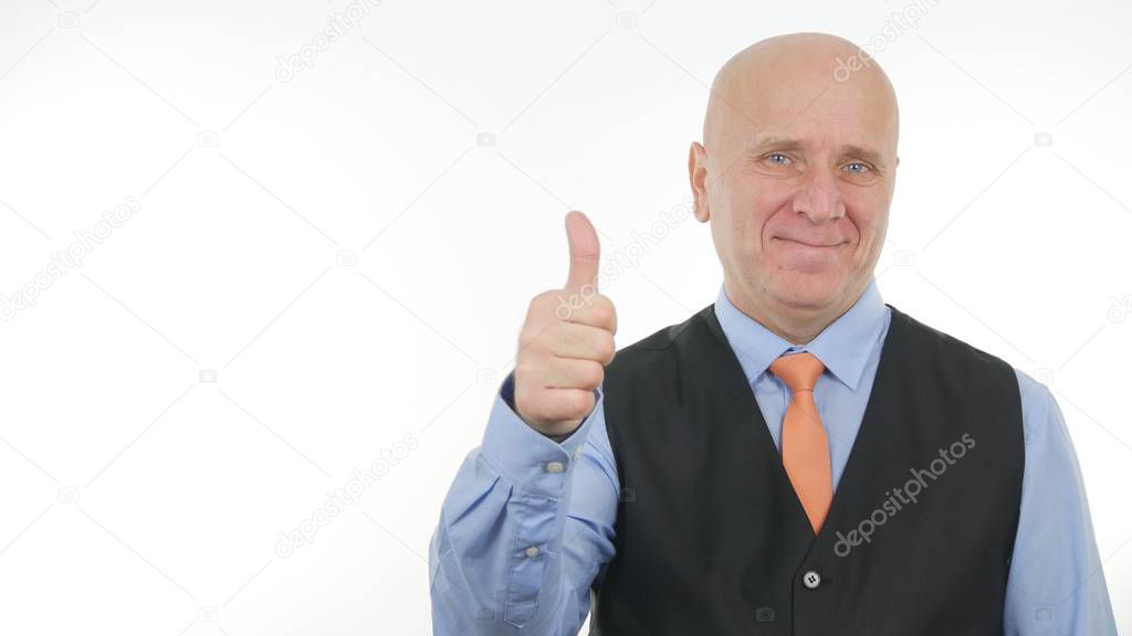 Businessman Image Smiling and Making Good Job Sign Thumbs Up