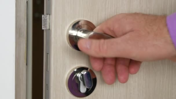 Close Image Man Hand Close Door Check Lock — Stock Video