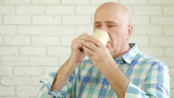 Pensive Businessperson Enjoy Hot Sweet Cup Tea Office Room — Stock Video