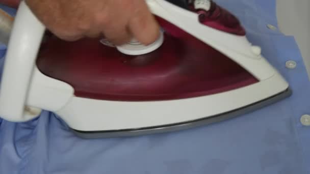 Home Activity Man Smoothing Shirt Electric Iron — Stock Video