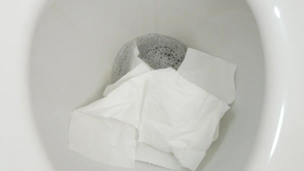 Monte Papel Higiênico Desperdiçado Banheiro Sanita Drenagem Sistema Esgoto — Vídeo de Stock