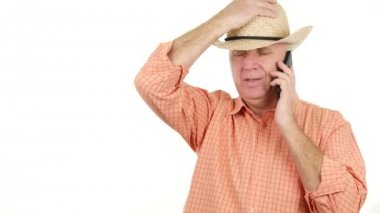 İş sinirli el hareketi hakkında kötü haber cep telefonu çiftçi konuşmak duyar