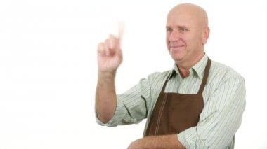 Önlük ile mutlu bir insan olun hiçbir parmak işareti uyarı ve jestleri onaylamayan