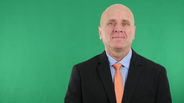 Šťastný Podnikatel Přerušit Hrdý Úsměv Prezentaci Image Firmy — Stock video