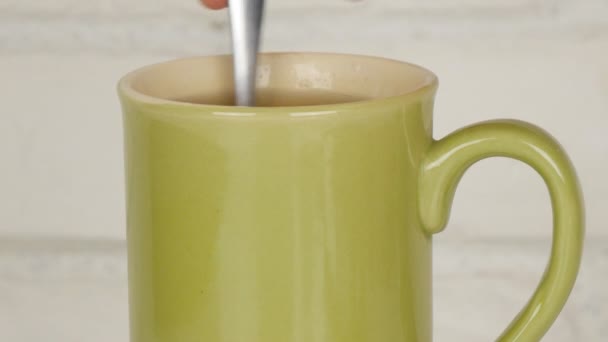 Cup Hot Tea Prepared Black Tea Boiled Water Mixed Teaspoon — Stock Video