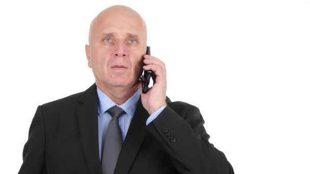 Pleased Businessman Smile Talking Business Using His Personal Cellphone — Stock Video