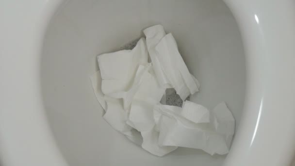 Slow Motion Massa Hygienisk Pappersavfall Badrum Toalett Avlopp Avloppssystemet — Stockvideo