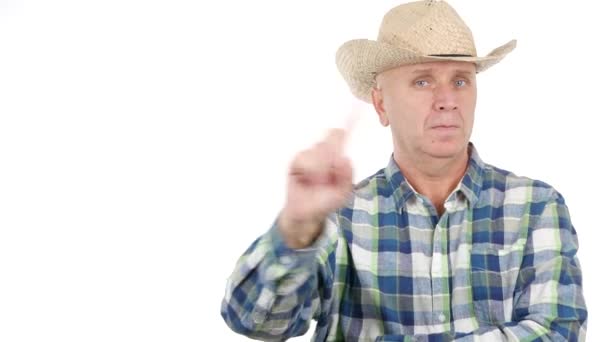 Agricultor Confiante Faz Negação Dedo Sinal Mão Gestos Significa Não — Vídeo de Stock