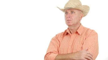 Kendine güvenen çiftçi yapmak hoş geldiniz el hareketleri veya bir merhaba işareti ile selamlayan