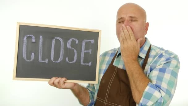 Tired Person Yawn Fall Asleep Chalk Board Hand Close Message — Stock Video