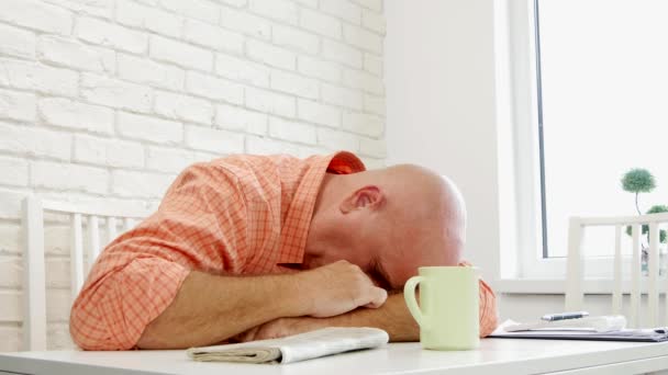 Tired Person Take Break Sleeping Desk Home Office Room — Stock Video