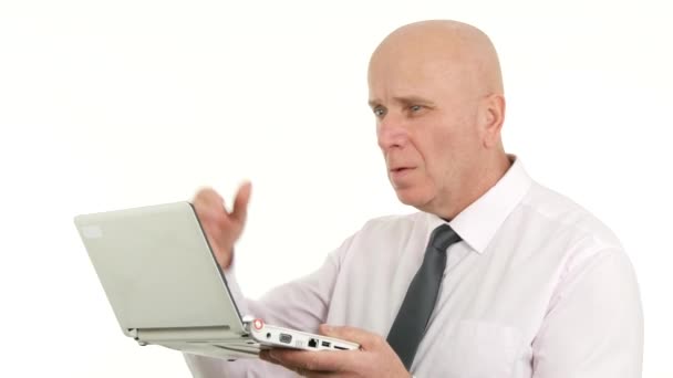 Upset Businessman Read Laptop Online Bad News Make Nervous Hand — Stock Video