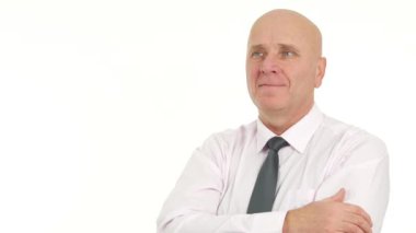 Bir iş sunumu hevesli gülümseyen işadamı