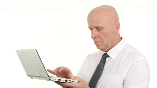 Businessman Working Hard Using Laptop Read Information Thinking Pensive — Stock Video