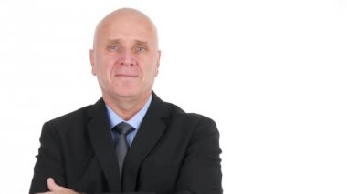 Kendine güvenen işadamı sunu kalış güvenilir ve gülümseyen röportajda