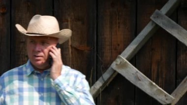 Çiftçi konuşmak dışında mobil yürüyüş için meşgul (Ultra High Definition, Ultrahd, Ultra Hd, Uhd, 4k, 3840 x 2160)