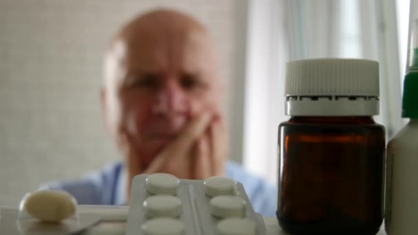 Businessman with Intense Toothache Looking in Medicine Closet for Pills (Ultra High Definition, UltraHD, Ultra HD, UHD, 4K, 3840x2160) — Stock Video