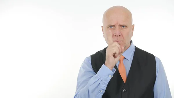 Angry Businessman Warning with a Hand Gestures with One Finger Up — стоковое фото