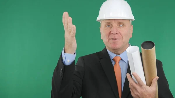 Happy Engineer Make a Welcome Hand Gestures — Stock Photo, Image