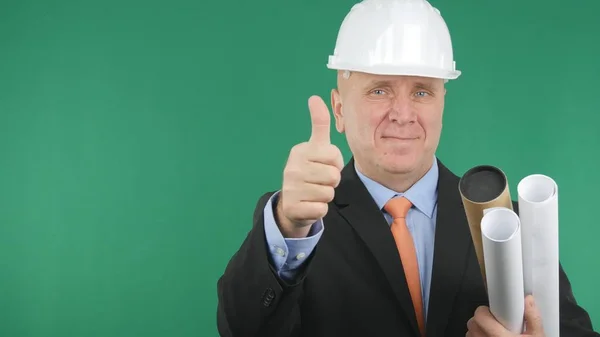 Engineer Confiding Image Smile and Make Thumbs Up a Good Job Sign — Stock Photo, Image