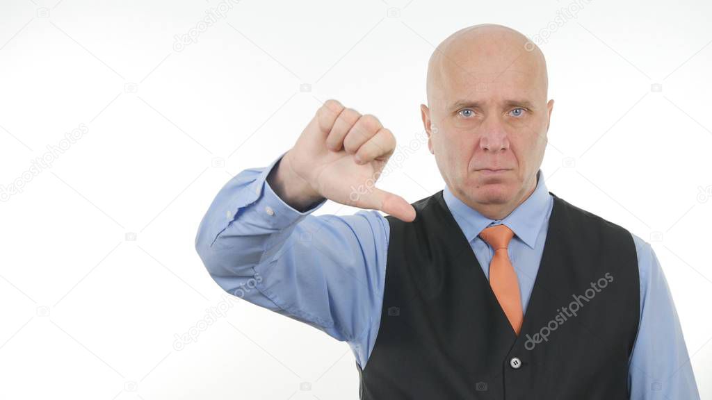 Confident Businessman Image Thumbs Down Make a Dislike Hand Gestures